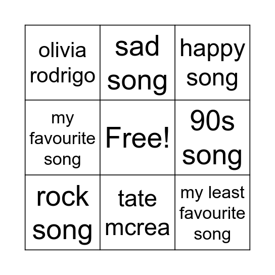 SPOTIFY BINGO Card