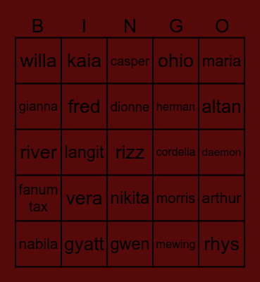 verity’s bingo Card