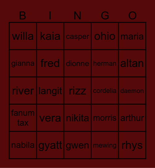 verity’s bingo Card