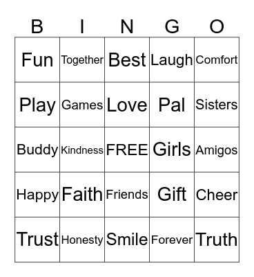 Friendship Bingo Card