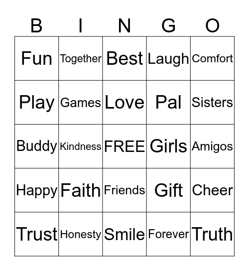 Friendship Bingo Card