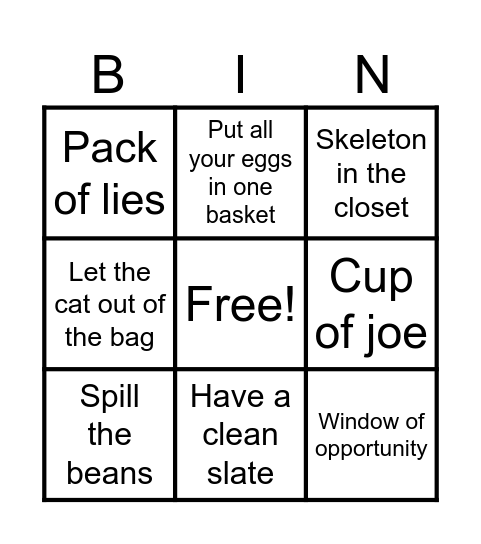 CONFESSIONS OF AN IDIOM Bingo Card