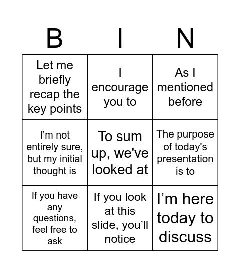 Untitled Business English Bingo Card
