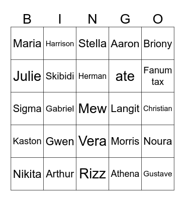Nöe’s Card Bingo Card