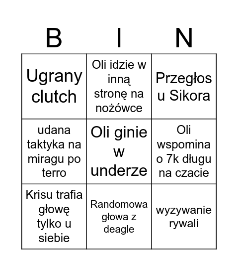 Faceit Bingo Card