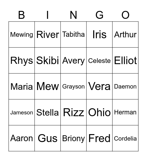 Christian's Bingo Card