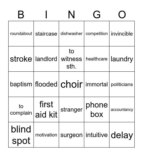 Vocabulary revision Bingo Card