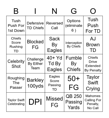 Super Bowl LIX Bingo Card