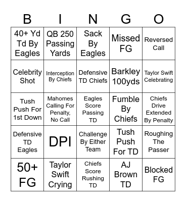 Super Bowl LIX Bingo Card