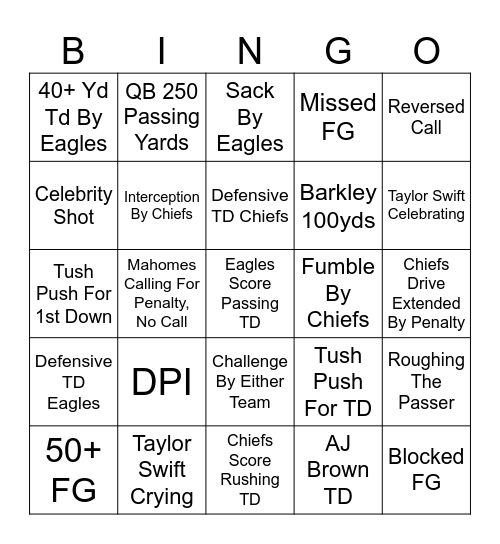 Super Bowl LIX Bingo Card