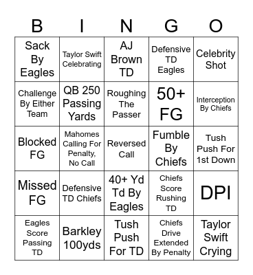 Super Bowl LIX Bingo Card