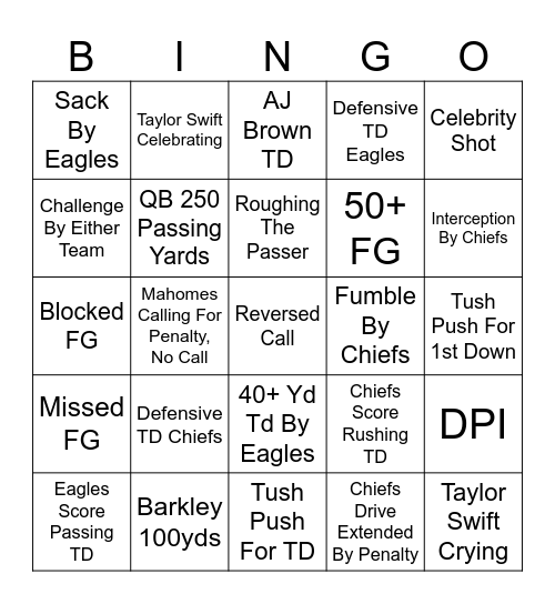 Super Bowl LIX Bingo Card