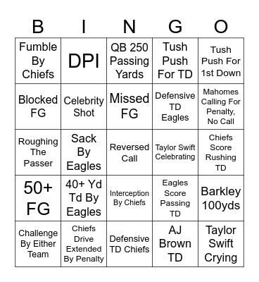 Super Bowl LIX Bingo Card