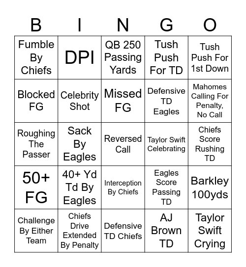 Super Bowl LIX Bingo Card