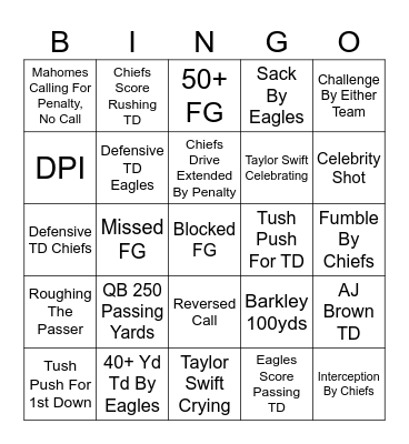 Super Bowl LIX Bingo Card