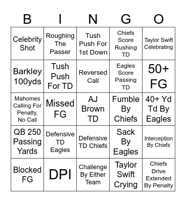 Super Bowl LIX Bingo Card