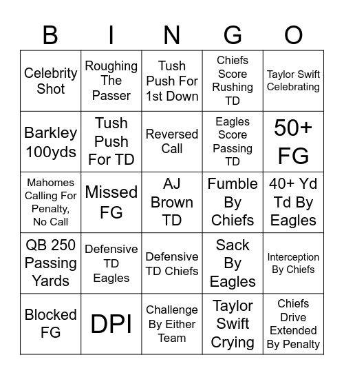 Super Bowl LIX Bingo Card