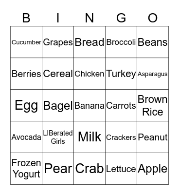 Let's Move...Healthy Choices Bingo Card