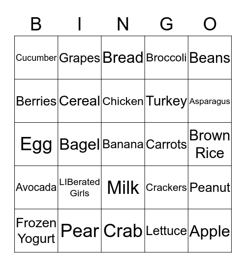 Let's Move...Healthy Choices Bingo Card