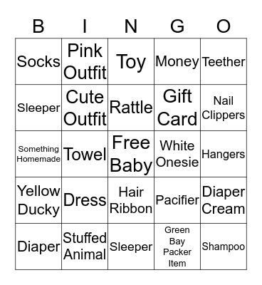 Baby Shower Bingo Card