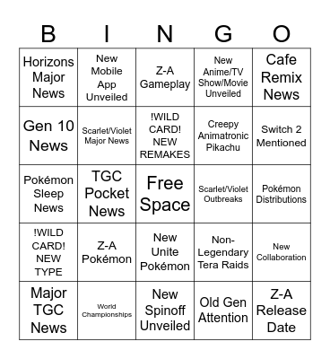 POKEMON PRESENTS BINGO Card