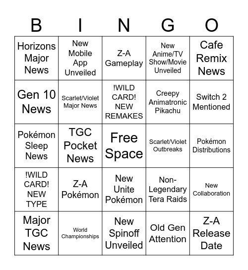 POKEMON PRESENTS BINGO Card