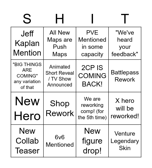 Overwatch EPIC Bingo Card