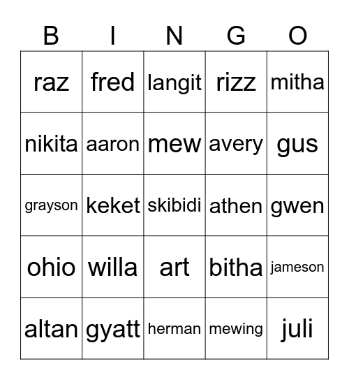 Untitled Bingo Card