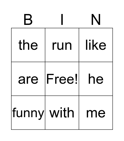 Kindergarten BINGO! Bingo Card