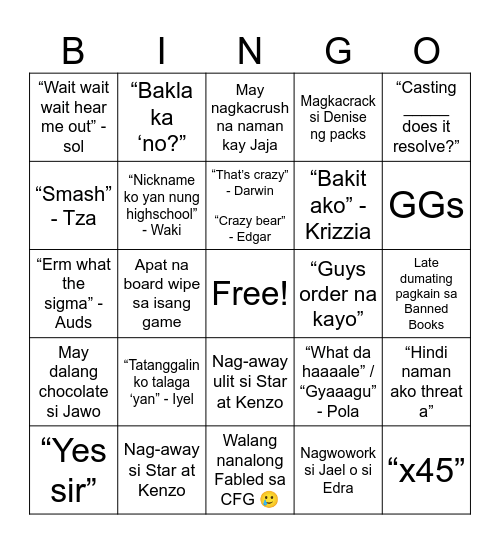 Fabled Passage LGS Bingo Card