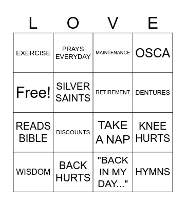 SILVER SAINTS' WORD GRID Bingo Card
