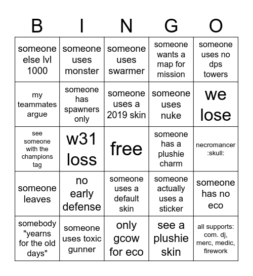 tds randoms bingo Card