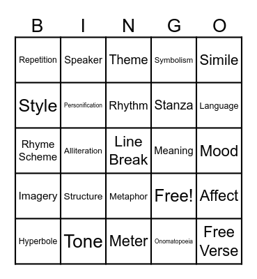 SLAM/Poetry Review Bingo Card