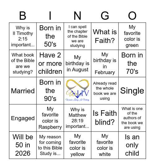Women Bible Study Get to Know YOU Bingo Card