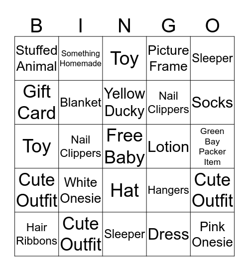 Baby Shower Bingo Card