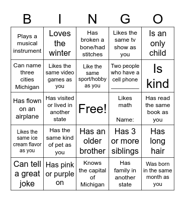 Get to Know You Bingo Card
