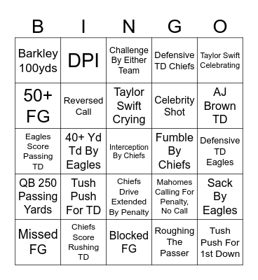 Super Bowl LIX Bingo Card