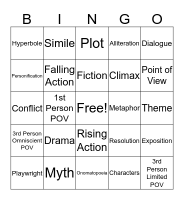 Alexander Fiction Bingo Card