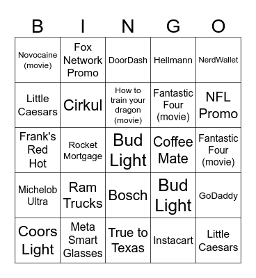 Kraft Super Bowl 2025 Bingo Card
