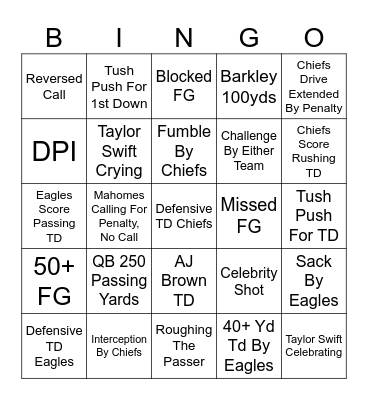 Super Bowl LIX Bingo Card