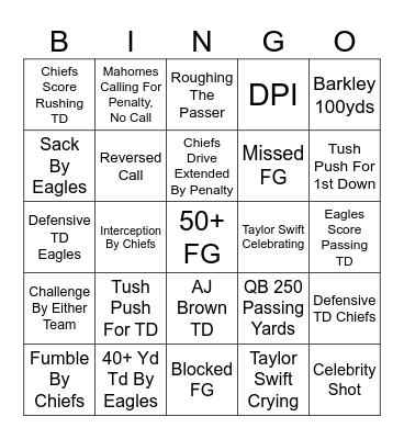 Super Bowl LIX Bingo Card
