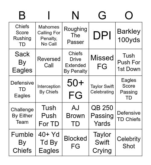 Super Bowl LIX Bingo Card