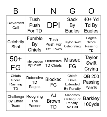 Super Bowl LIX Bingo Card