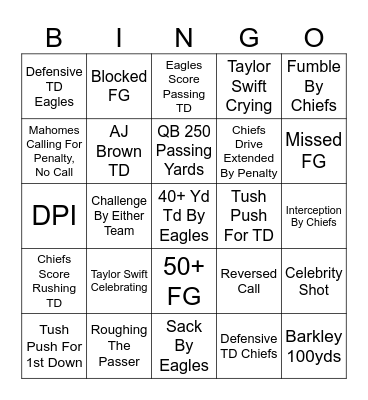 Super Bowl LIX Bingo Card