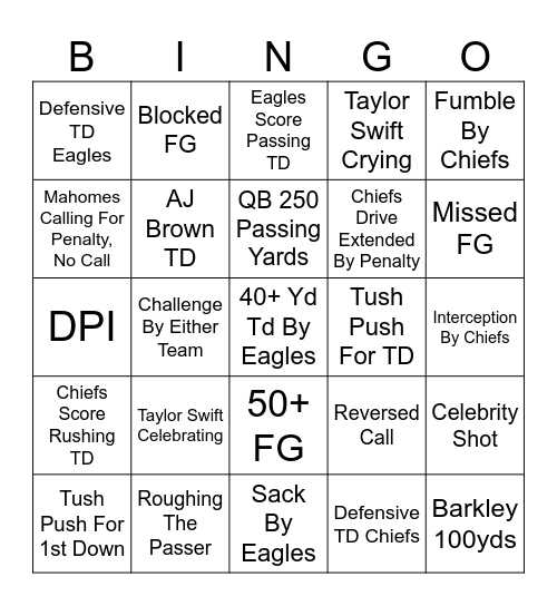 Super Bowl LIX Bingo Card