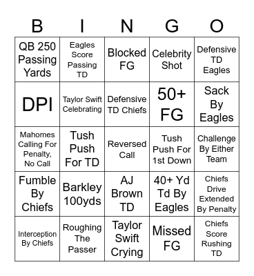 Super Bowl LIX Bingo Card