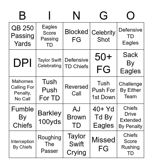 Super Bowl LIX Bingo Card