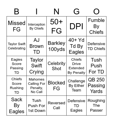 Super Bowl LIX Bingo Card