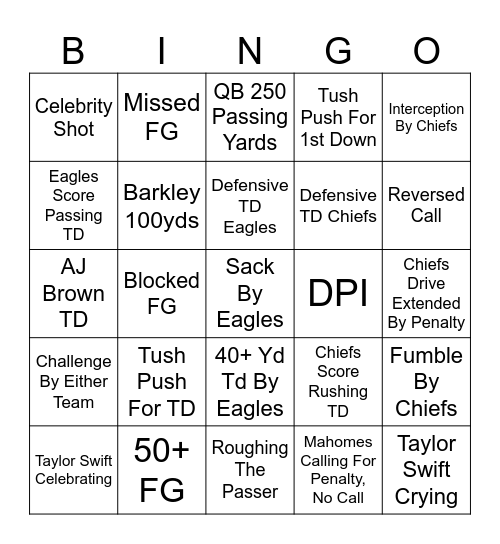 Super Bowl LIX Bingo Card