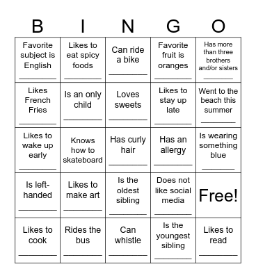 Find A Friend Who Bingo Card